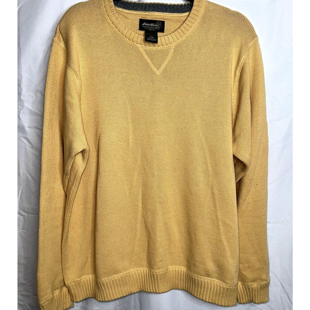 Eddie Bauer Mens Size XL Yellow Crew Neck Pullover Tight Knit Sweater